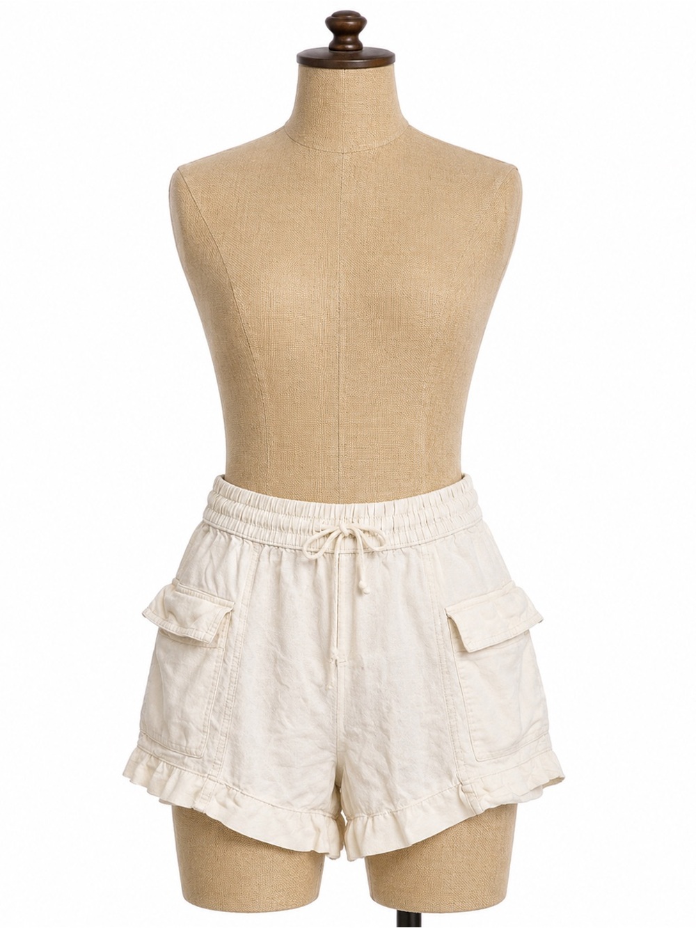 Women's Cream linen Drawstring Shorts
